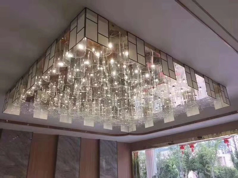 Custom Large Design White Color Ceiling Light LED Hotel Project Crystal Iron Chrome Finished Ceiling Lamp for Hall Lobby